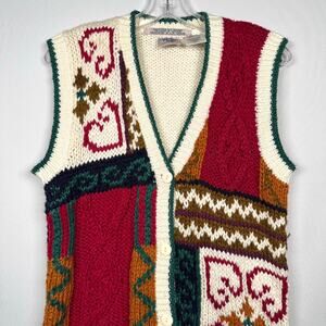Vintage Huntington Ridge Hand-Knitted Cream Winter Vest Women's Size M